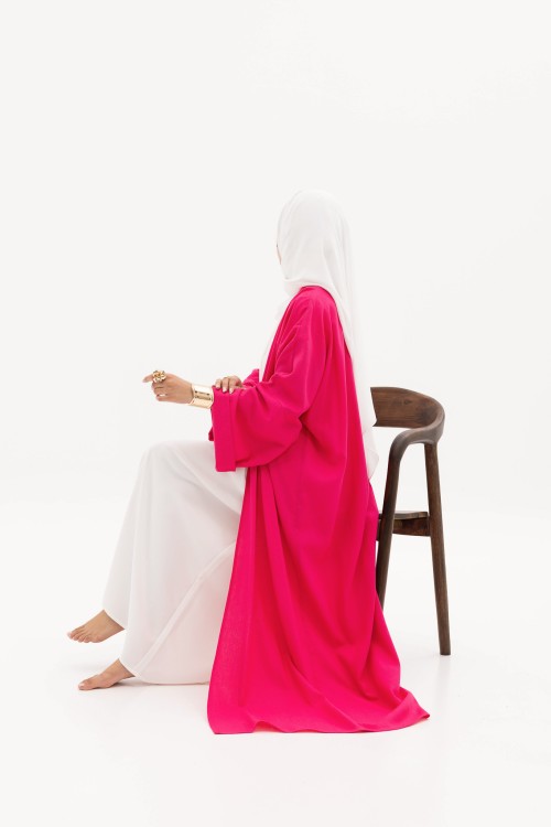 Abaya basic en lin fushia