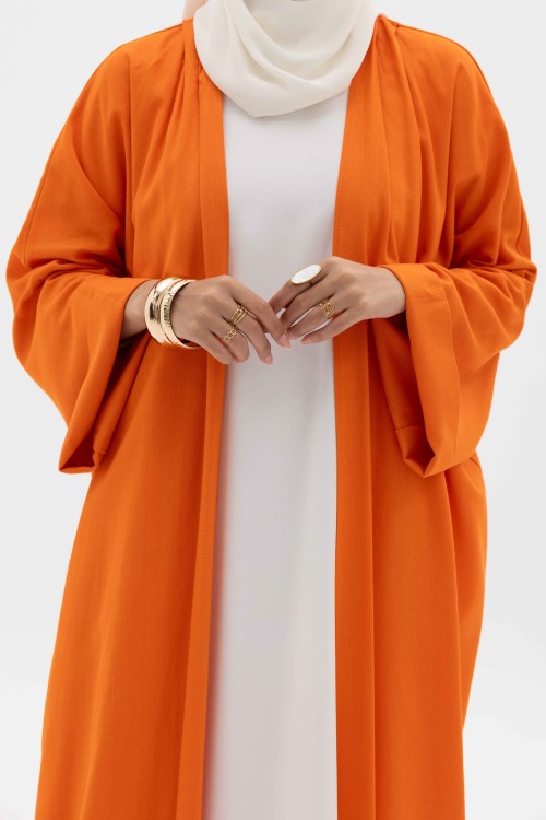 Abaya basic en lin orange