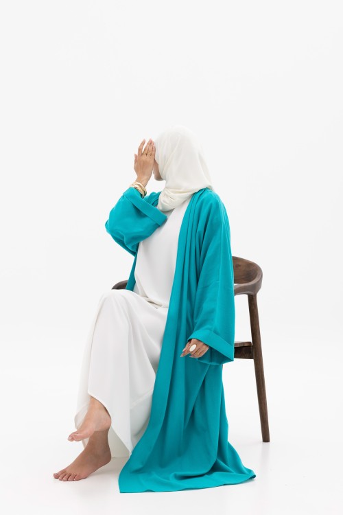 Abaya basic en lin blue