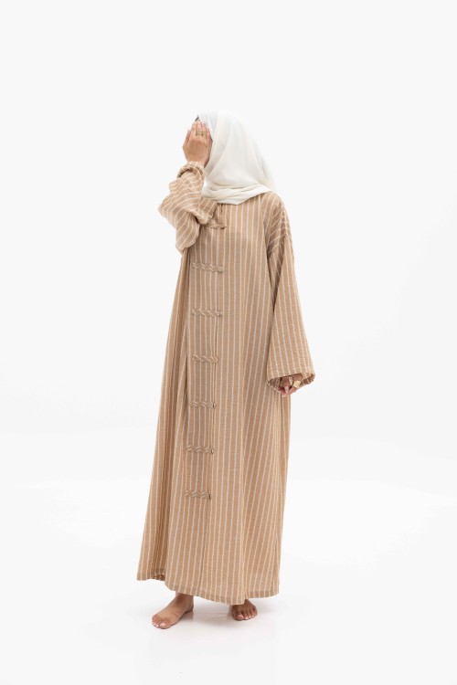 Robe Gaya En lin Rayée beige