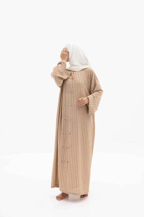 Robe Gaya En lin Rayée beige
