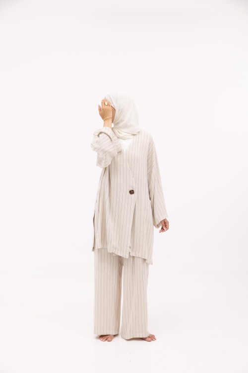 Ensemble Laha En lin rayé creme