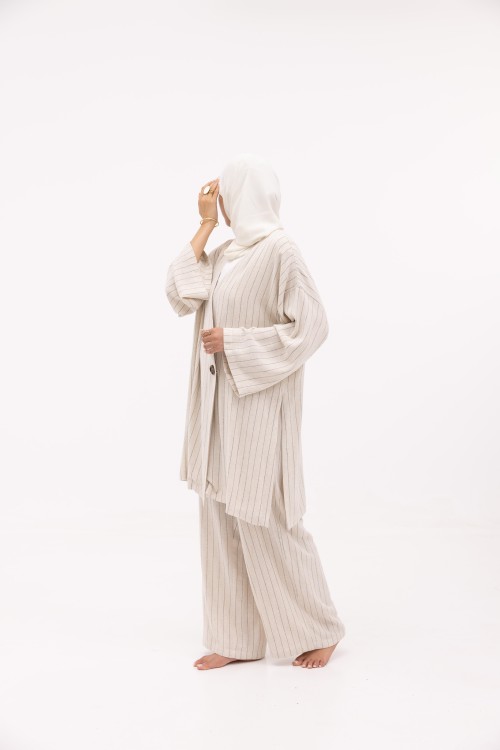 Ensemble Laha En lin rayé creme