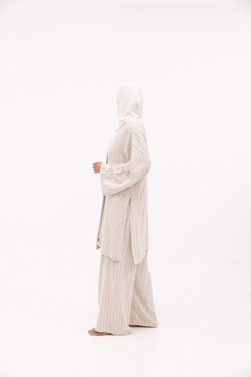 Ensemble Laha En lin rayé creme
