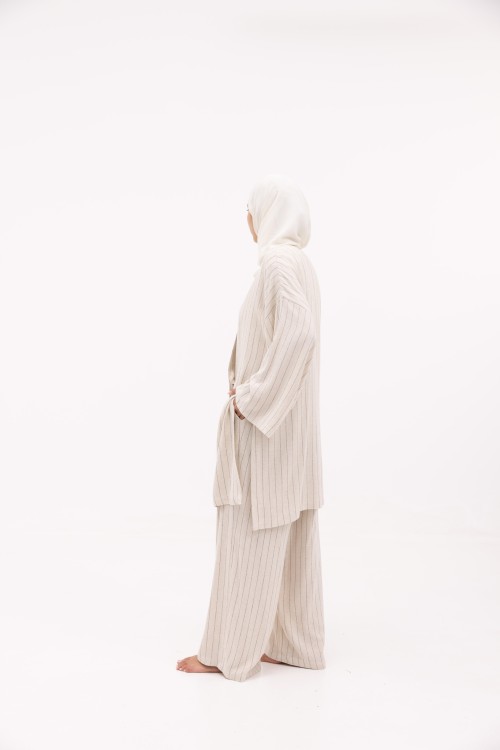 Ensemble Laha En lin rayé creme