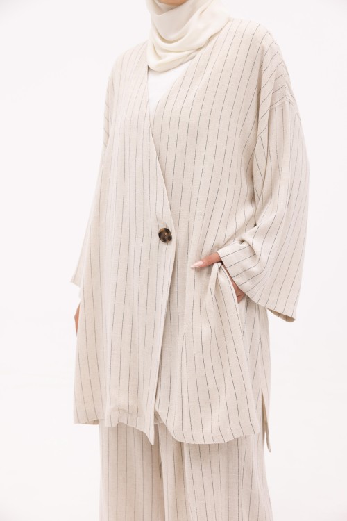 Ensemble Laha En lin rayé creme