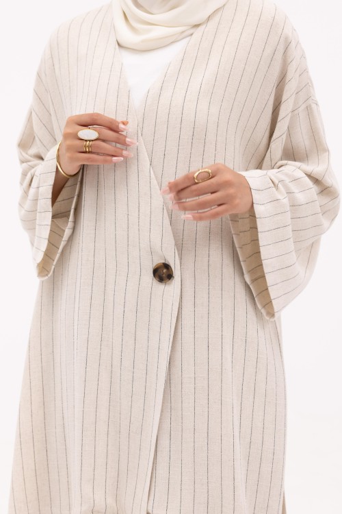 Ensemble Laha En lin rayé creme
