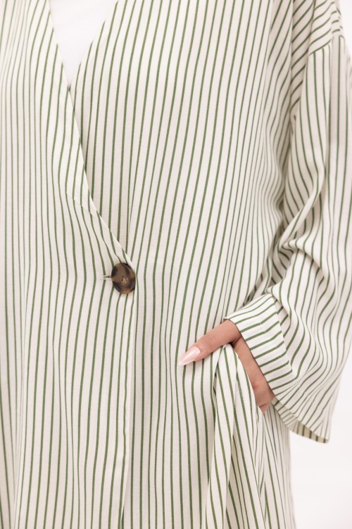 Ensemble Laha En lin rayé olive