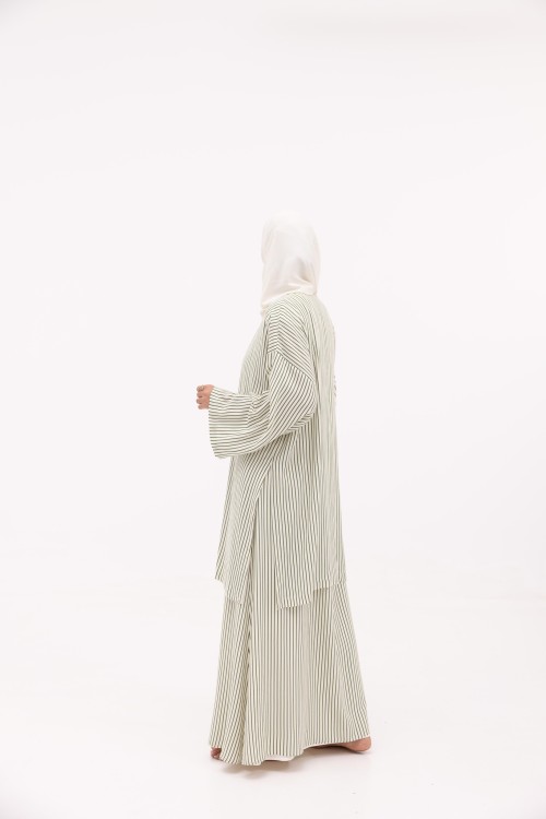 Ensemble Laha En lin rayé olive