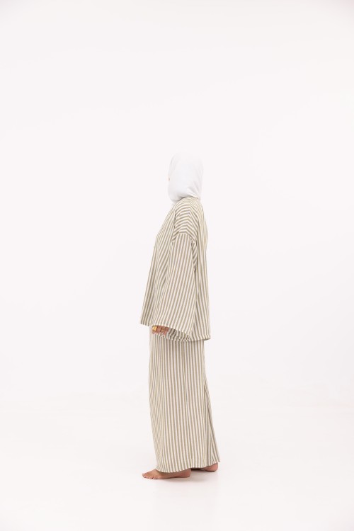 Ensemble Olivia en lin rayé olive