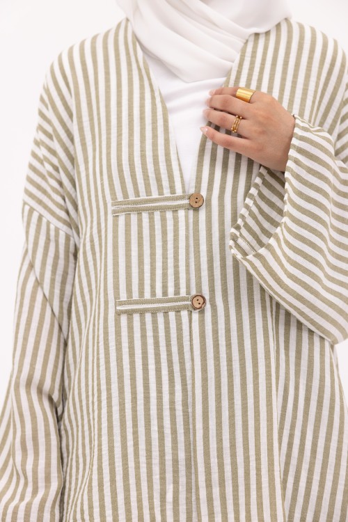 Ensemble Olivia en lin rayé olive